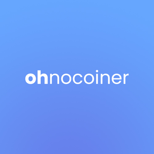 Blue gradient with white OhNoCoiner logo